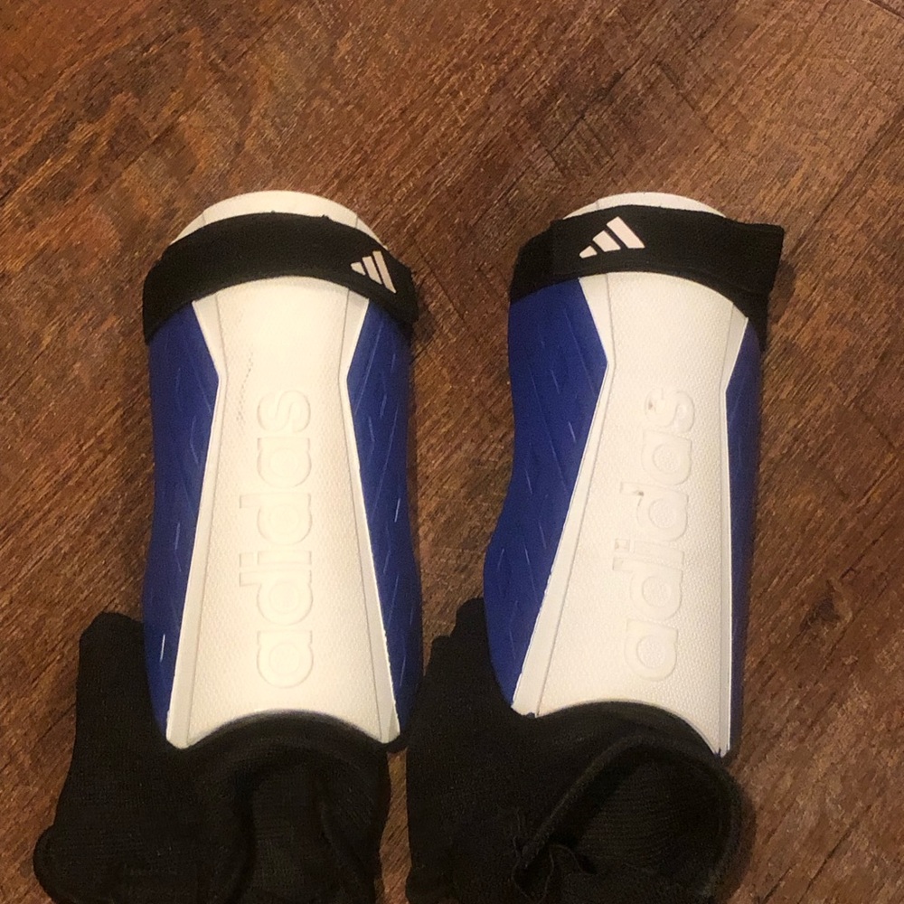 Adidas Blue & White Shin Guards with Strap